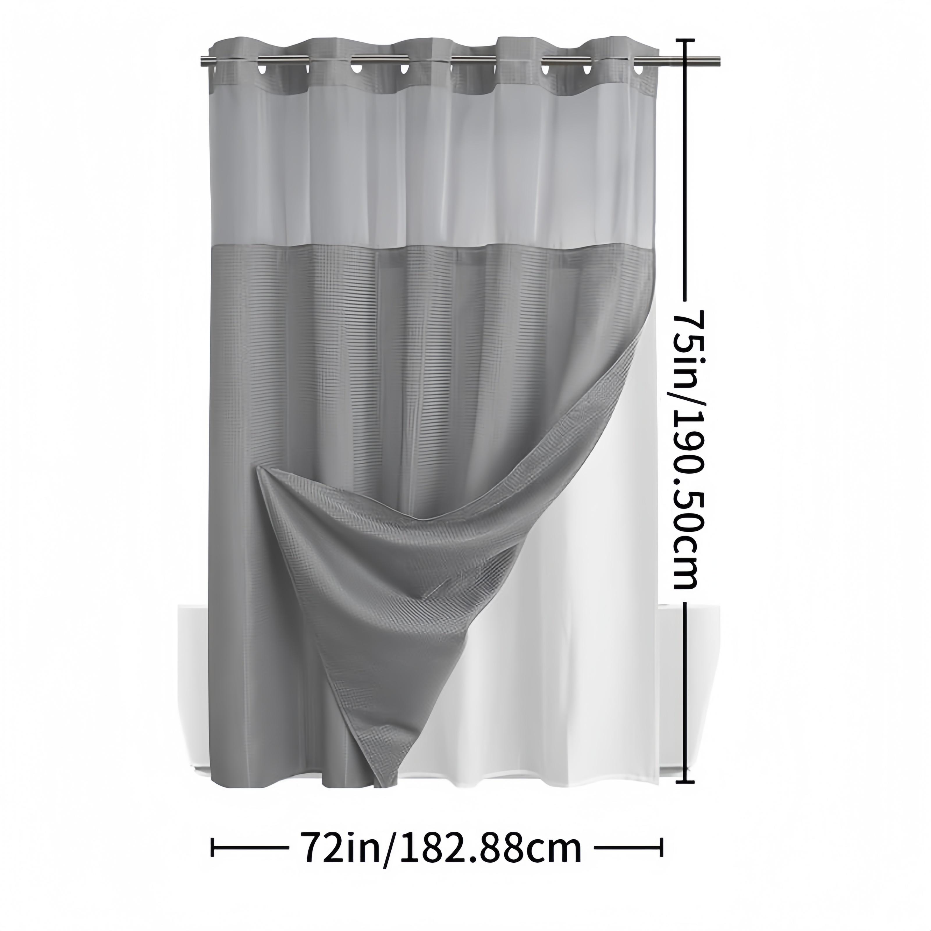 Grey Double Layer Waffle-Pattern Shower Curtain - No Hook Snap-in Liner, Fabric Waterproof Inner & Washable White Outer Cloth, Modern Bathroom Accessory for Home/Hotel/Salon/Dorm, 72x75 Inch
