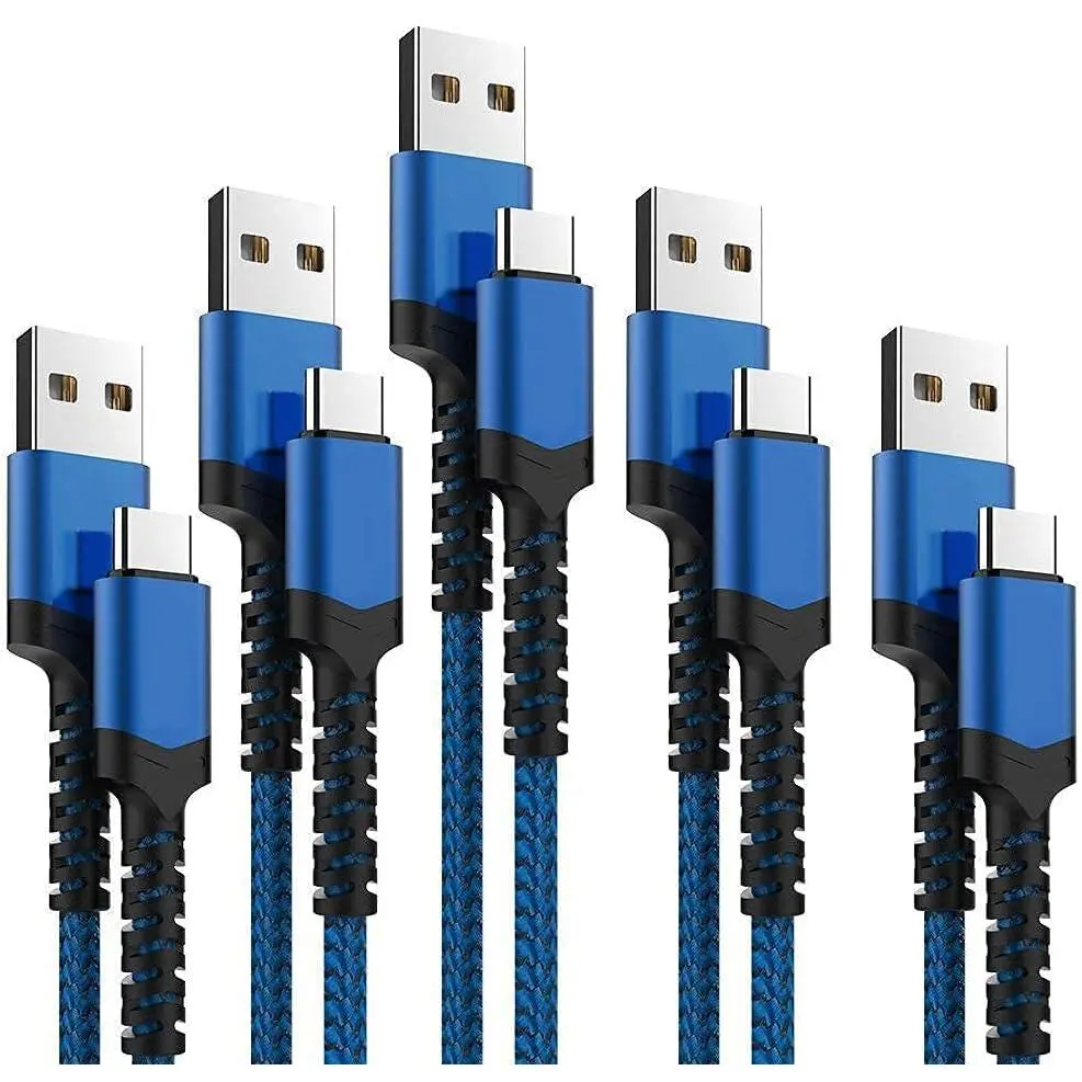 Nylon Braided USB Type-C Cable 5-Pack (3/3/6/6/10FT) - Durable Fast Charging Cord with Sync, Protection & Adapter Compatibility for Samsung, LG, Google Pixel, Moto Z2 (Navy&Blue) Mobile Electronic Devices, Connection