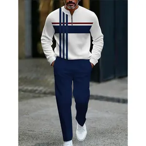 New simple blue-black striped men's casual sports suit