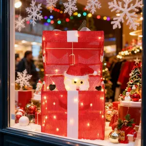 iCapeson 12in Motorized Pop-Up Christmas Gift Box with Animated Santa & 60 Warm White LEDs, Waterproof Outdoor Christmas Decorations for Yard, Indoor Xmas Lighted Display with Moving Mechanism