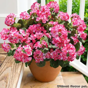 Artificial Geranium Fake Decorative Flowers for Outdoors Decoration, Garden Decorations, 8 Bundles Silk Geraniums Pink Flower UV Resistant Look Real Faux Plants for Front Door Garden Porch Planter Patio Balcony Yard Indoor Home