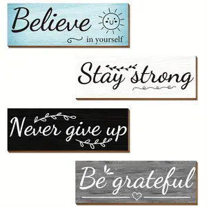 Inspirational Wall Decor, 4 Counts/set Rustic Wall Decor Motivational Quotes, Positive Hanging Plaque Sign for Home Office Classroom Bathroom, Home Decor Products, Desk Wall Sign