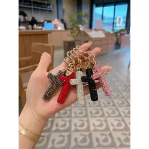 2026 New Fashion Unique Clay Keychain Cross Design with Diamonds Unisex Car & Bag Pendant Creative Accessory