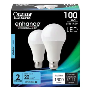 Feit Electric 100 Watt Replacement Daylight 5000K A19 Dimmable Enhance LED Light Bulb 2 Pack