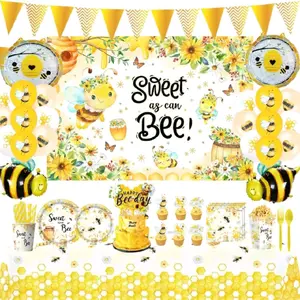 Sweet Bee Party Decorations for Babyshower with Bee Themed Tableware and Balloons for Adorable Bee Day Celebrations, festive Decorations
