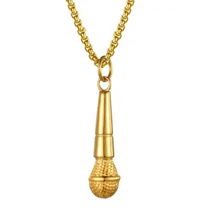 OIDEA Men's Stainless Steel Microphone Pendant Chain Jewelry Necklace, Hip Hop Music Charm, 22-in Wheat Chain, 2.6-in Pendant, Chain Jewelry Necklaces