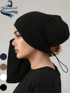Women Modal Turban Hijab Caps with Tie Back, Adjustable Jersey Wraps, Solid Color Basic Modest Underscarf Abaya Accessory, Daily Wear Veil