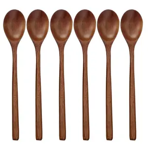 Natural Eco-Friendly Wooden Soup Spoons Set, 6-Piece 8.78 Inch Wood Utensils, Ideal for Eating, Stirring, Frying, Japanese Style Kitchen Tools, Wooden Cooking Tools, Kitchenware, Kitchen Cooking Accessories