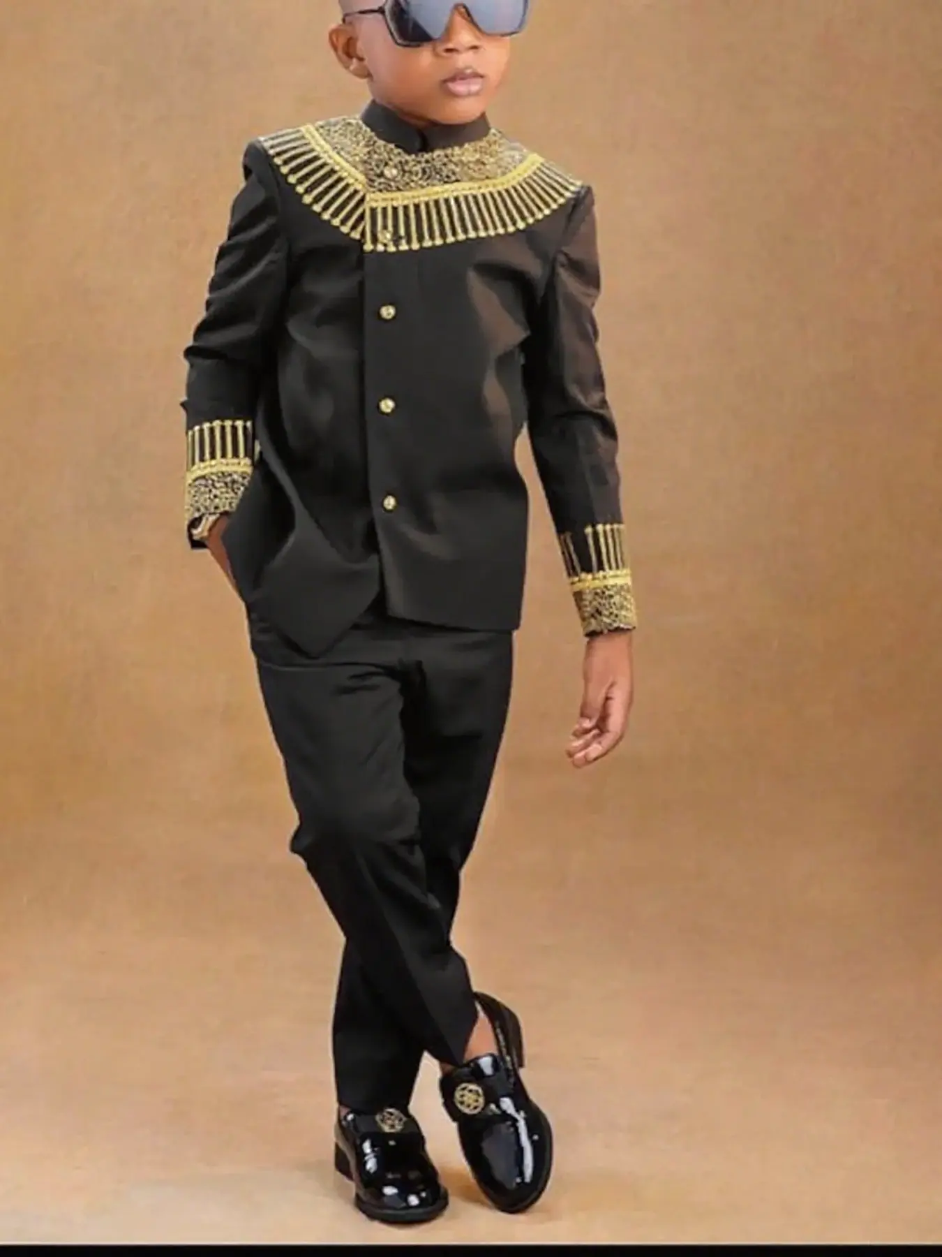 Boys' Embroidered Detailing Formal Dress Combined Set, Toddler Tuxedo, Toddler Suit, African Prince Style, Multiple Colors, Wedding & Celebration, Boys' Fashion Clothing, Outfit Sets