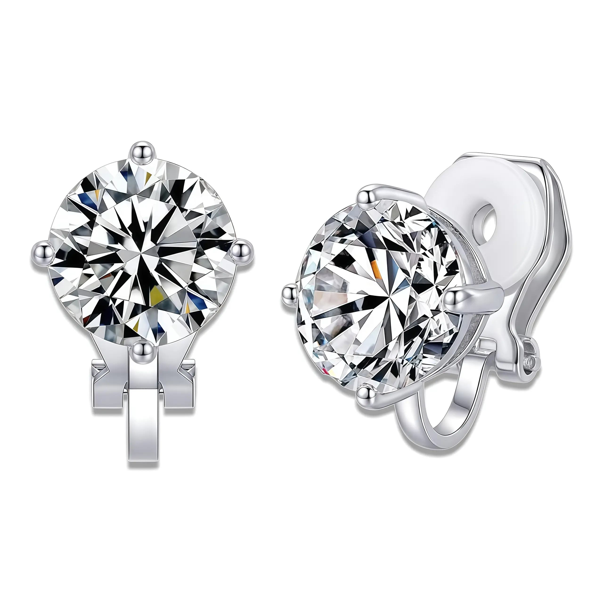 Unisex clip-on earrings, no piercing required, 8 mm round & square zircon stud earrings, comfortable lightweight non-pierced ear clips for everyday wear & gifting, gift box included