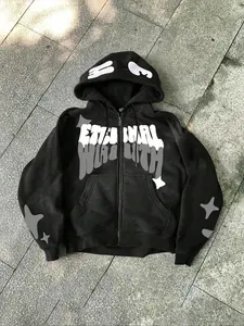 Tiktok Trend Graffiti Star Print Zip Hoodie Sweatshirts Fleece Homeewear, Street Style Streetwear Casual Fashion, Perfect for Relaxing at Home