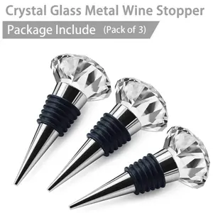 3 Pcs Wine Stoppers Crystal Wine and Beverage Bottle Stopper Diamond Wine Bottle Stopper (Crystal)