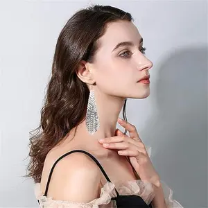 GIMEFIVE Gold Sequin Earrings Lightweight Metal Mesh Grid Tassel Drop Dangle Earrings Long Hook Earrings Women Girls