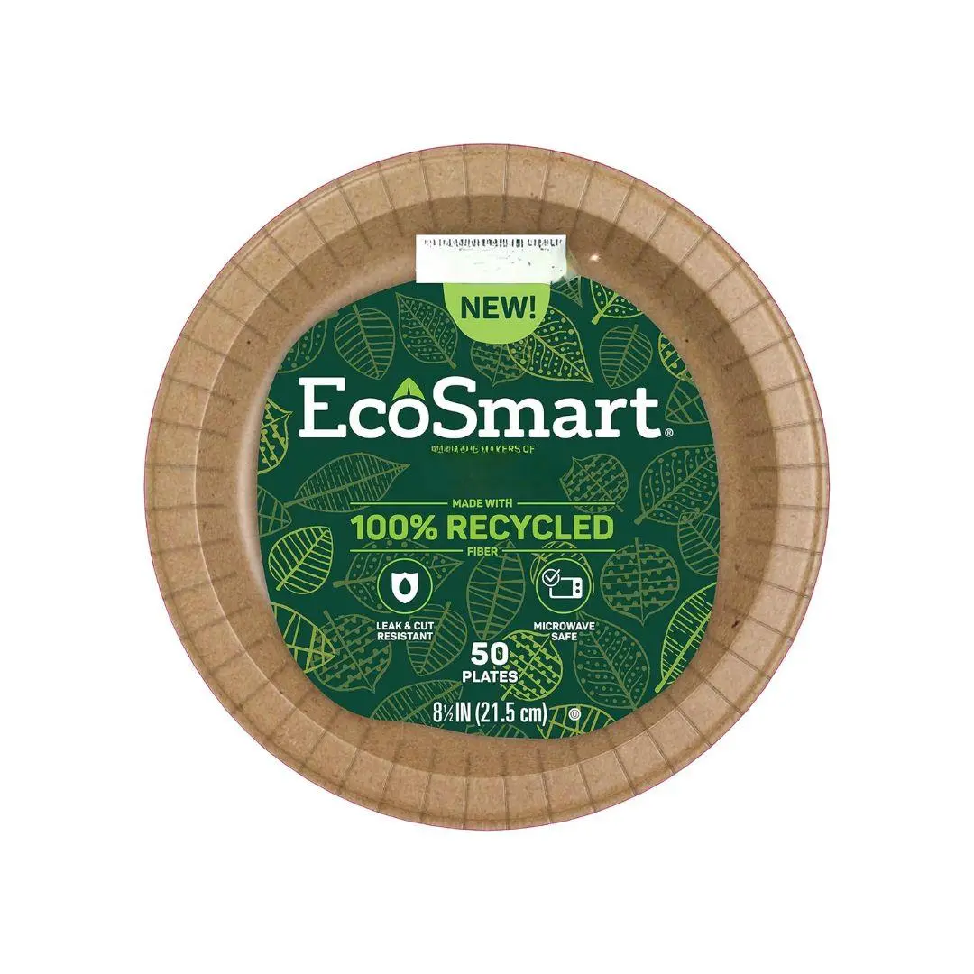 100% Recycled Fiber Paper Plates, 8.5in, 50 Count, Medium Disposable Plate Great for Light Breakfast, Lunch, and Dinner Size