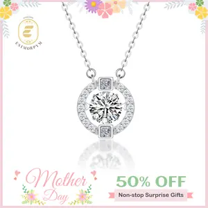 EOM Moissanite 1ct Flickering Halo Pendant Necklace Round Moissanite Copper Necklace Chain Jewelry Perfect Birthday Engagement Wedding Anniversary Gift Christmas Thanksgiving Valentine's Day  mothersdaygift