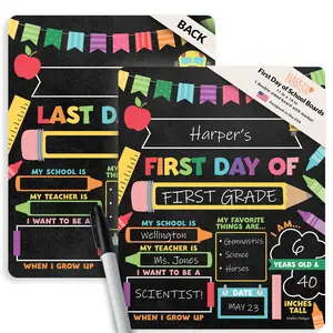 Hadley Designs First Day of School Boards 11x14 Inches Double-Sided Reversible Chalkboard Sign with Eraser & Marker for Preschool to Kindergarten Capture Precious Milestones