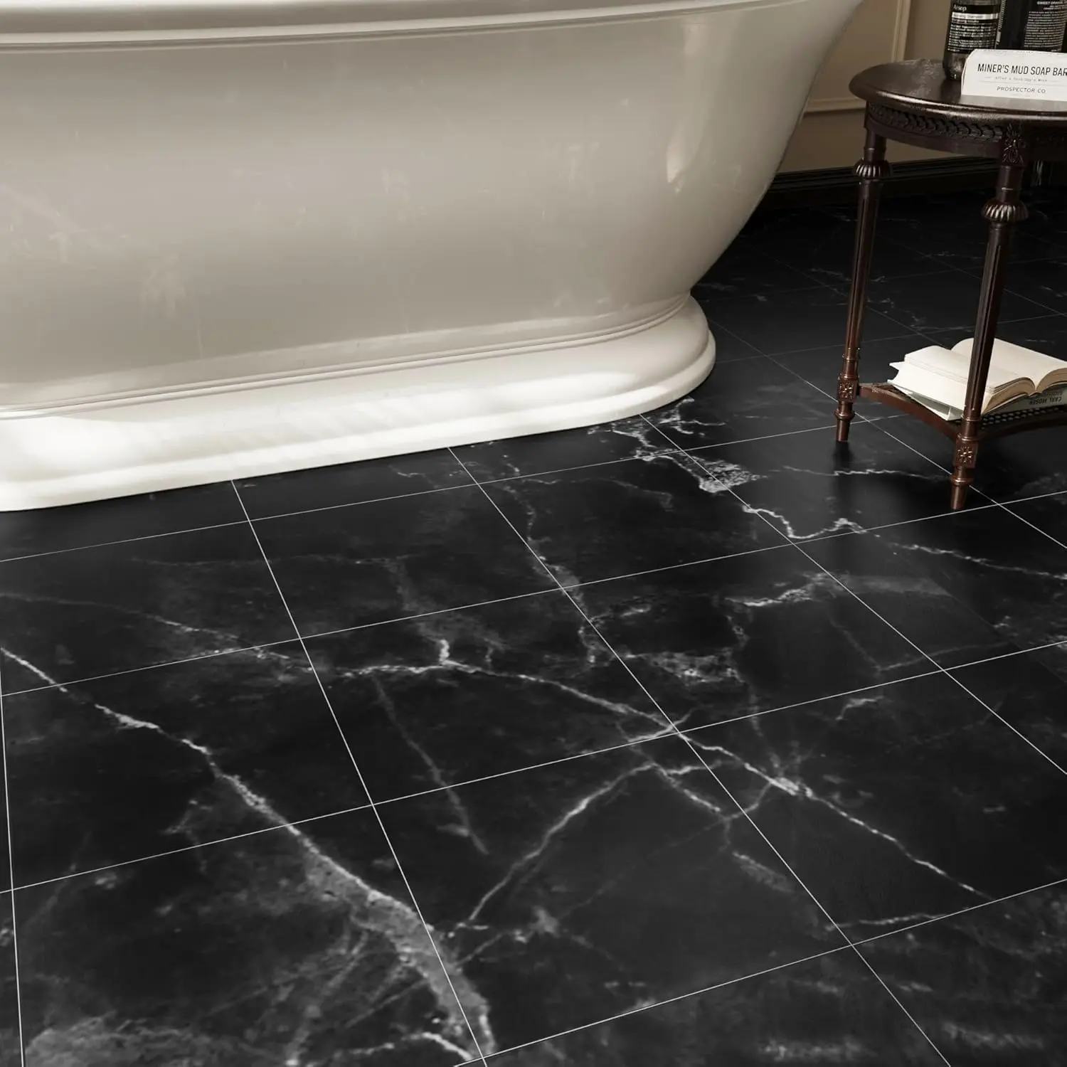 20-Pack Peel and Stick Tiles Vinyl 12 x 12 inch Self Waterproof Flooring Planks DIY for,, Living Room, RV, Cover 20 Sq.Ft, Black Vein Marble