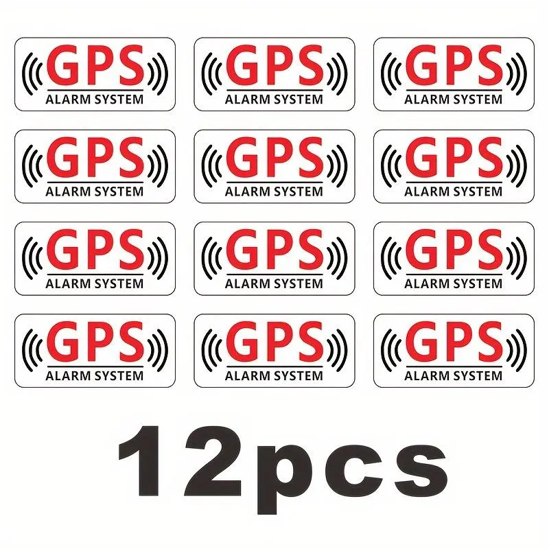 12-Pack Gps Alarm System Warning Decals, Anti-Theft Stickers for Cars, Motorcycles, Bicycles, Universal Type, Waterproof Material, Vehicle Security Alarm Signs