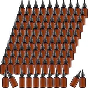 100 Pcs 1oz 30ml Clear Plastic Squeeze Bottles with Twist Cap Lids Empty Dispensing Bottles for Sauces Oil Paint Tattoo Ink Crafts (Brown)