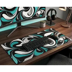 Modern Abstract Desk Mat Teal Gray Marble Mousepad Large Keyboard Mat Non-Slip Rubber Gaming Desk Accessories for Office  31.5 x 15.7