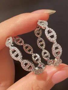 Hollow Out Rhinestone Decorated Hoop Earrings, Elegant Jewelry, Bling Stylish Accessory for Party, Daily Clothing Decor, Trendy All-match & Exquisite Jewelry for Birthday Gift