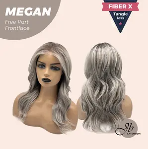 JBEXTENSION 20 Inches Mix Grey Curly Fiber X, Tangle Less Pre-Cut Free Part Frontlace Glueless Wig MEGAN【FIBER X】