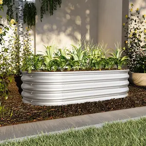 Raised Garden Bed Kit Galvanized Planter Heavy Duty Rust Resistant Easy Assembly American Design Silver Metal 48x24x12 Adjustable Size Open Bottom Design