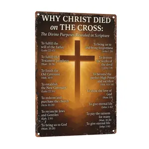 8x12 in Retro Vintage Aluminium Metal Religious Sign - "Why Christ Died On The Cross Divine Purposes", Christian Home Wall Decor, Inspirational Gift for Faithful Believers