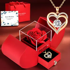 Rose Gift Box with Heart Necklace, Perfect Birthday, Valentine's Day and Christmas Present for Wife, Lover, Friend or Grandma