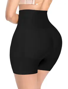 COODO Black Basic High-Waist Seamless Butt-Lifting Padded Shapewear Shorts for Women Tummy Control Compression Underwear with Non-Removable Pads & Breathable Polyester Spandex Material