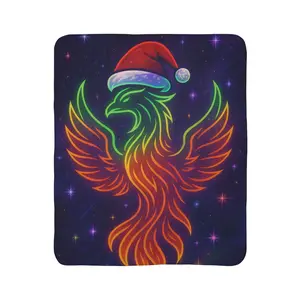 Neon Phoenix with Santa Hat Fleece Sherpa Blanket | Holiday Glow