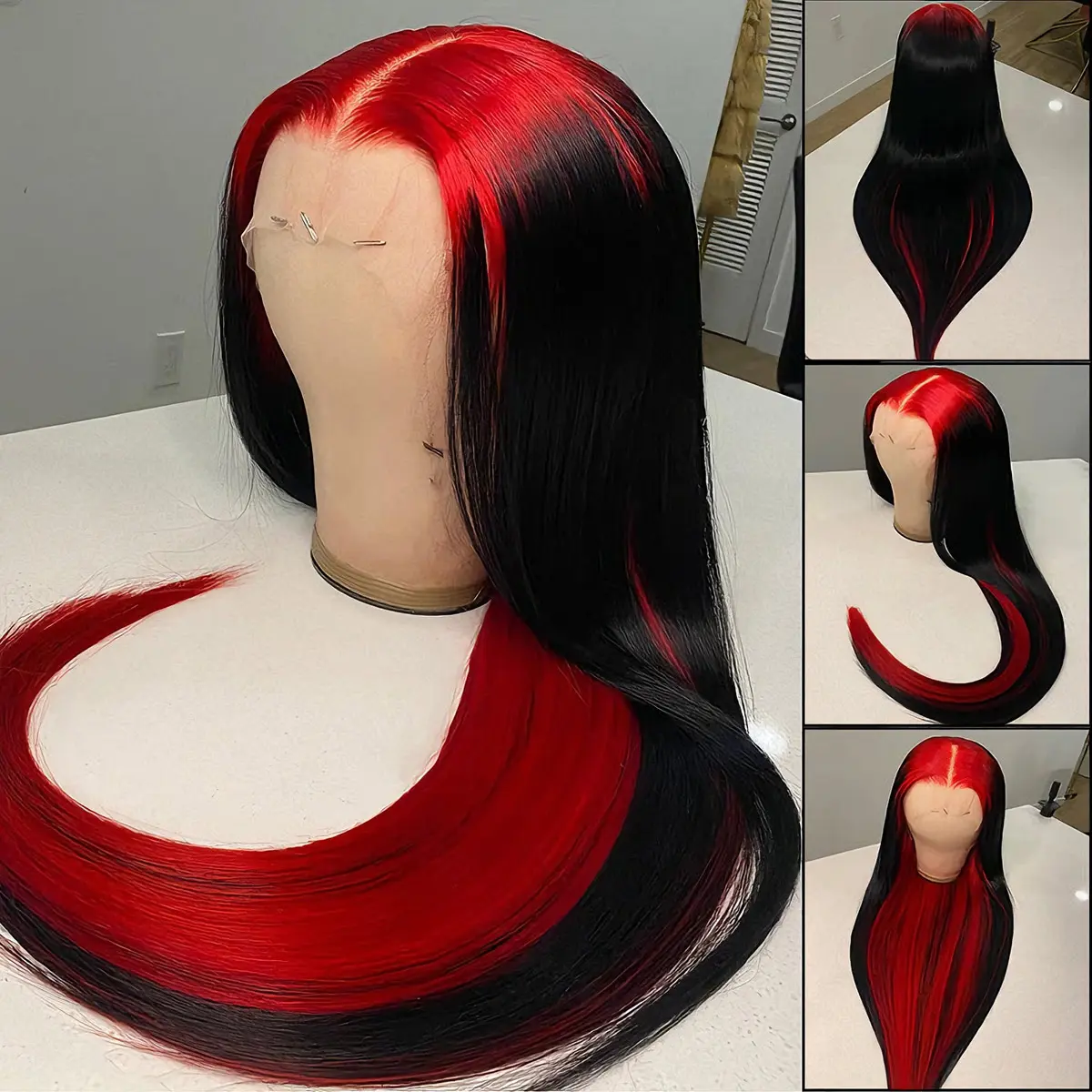 OQ HAIR Straight Red and Black Color Wigs Preplucked Human Hair 13x4 Lace Front Wigs Natural Hairline
