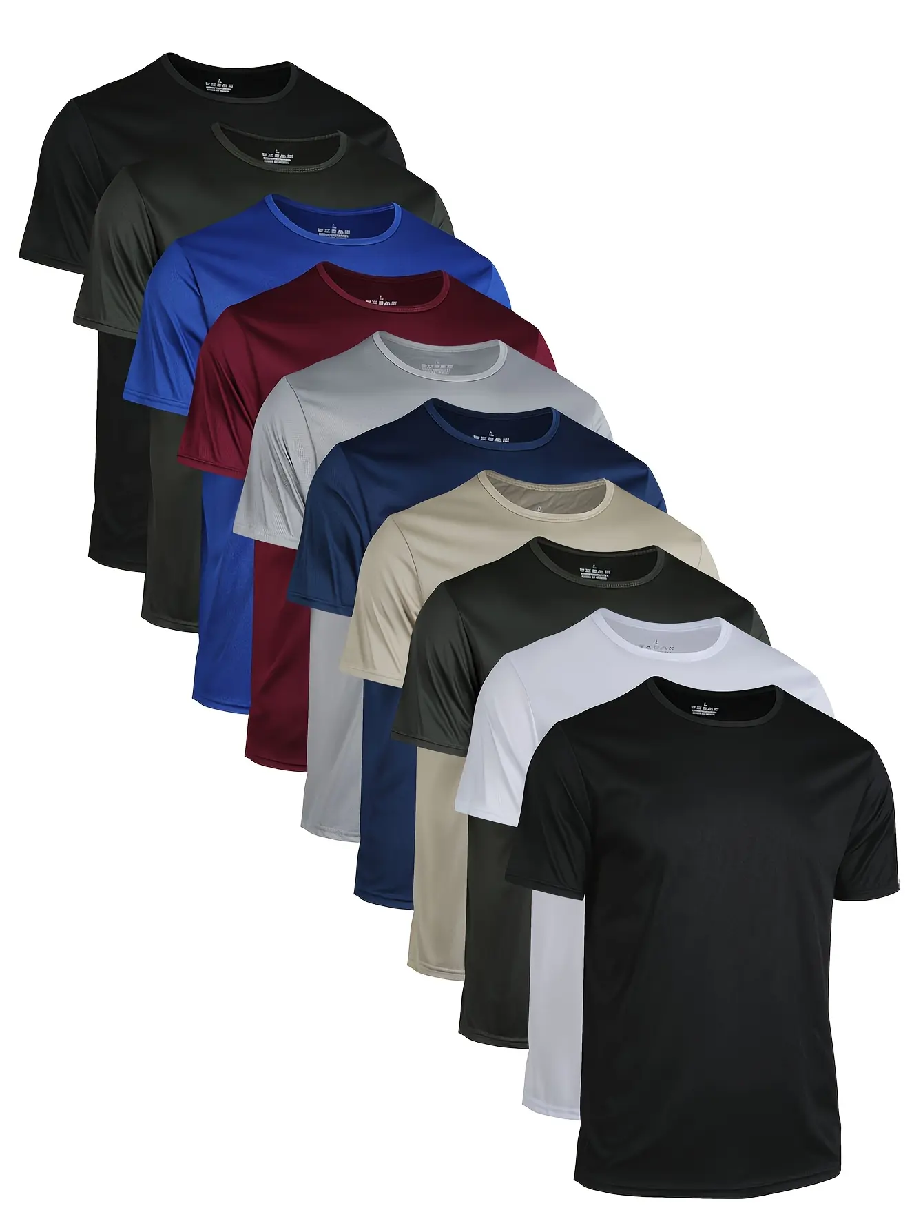 MTTYYD Men's 10-Pack Polyester T-Shirts, Quick-Dry Crew Neck Short Sleeve Fitness Clothes Tops, Label-Free for Gym & Biking, Activewear Tee, Polyester Fits