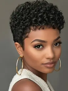 Pixie Cut Curly Wave Human Hair Wig for Women Machine Made Wig Halloween Wig Afro Curly Wigs