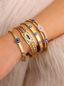 Vintage Classic Personalized Stainless Steel Blue Eye Matching Bracelet, Fashionable Jewelry for Women & Girls, Trendy All-match & Exquisite Jewelry for Birthday Gift, Fashionable Bangle, Stainless Steel Bracelets