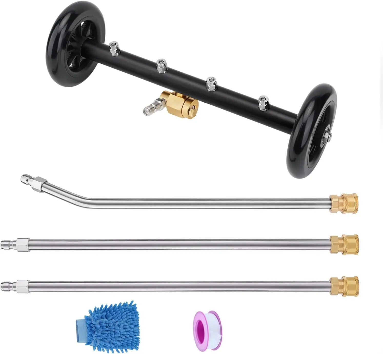 Undercarriage Pressure Washer Cleaner,Water Broom for Power Washer Undercarriage Attachment with Extension Wands,Wash Mitt, 4000 PSI (16 inch Black)