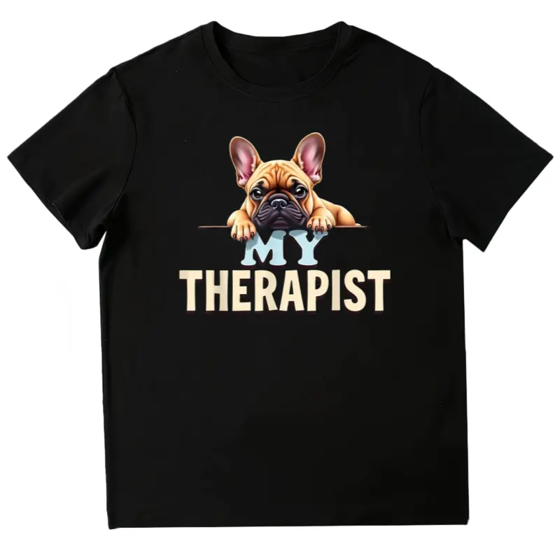 Funny French Bulldog "My Therapist" T-Shirt for Men & - Cotton Casual Crew Neck Tee with Cute Frenchie Puppy Print, Short Sleeve Shirt Suitable for Dog Lovers, Pet Owner Apparel, Casual Attire & Vet Visits