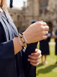 Elegant Graduation Gift Set, Elastic Cord Bracelets, Handmade Beaded Letter Charm, Classmate Friendship Jewelry, 2026 Graduation Season