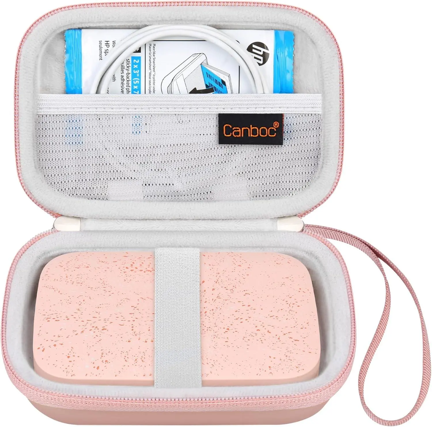 Canboc Rose Gold Carrying Case for HP Sprocket, Kodak Step Wireless, Lifeprint 2X3 Mobile Printers - Includes Mesh Bag for Paper, Cable