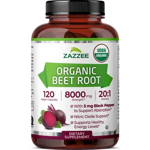 Zazzee USDA Organic Beet Root 20:1 Extract Capsules - 20X Concentrated Beetroot Superfood Supplement for Everyday Vitality and Physical Performance - Vegan Non-GMO Daily Wellness with Black Pepper for Efficient Utilization - 120 Count 4 Month Supply