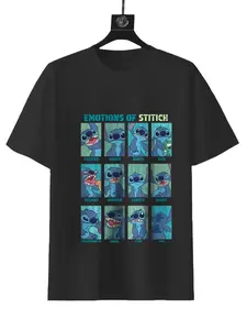 Disney Emotions of Stitch Moods 12 Expressions Graphic T-Shirt Featuring Various Expressions of Stitch Summer Wear