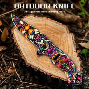Ergonomic 3.5 "stainless steel folding knife with bright 3D printed handle - lightweight, comfortable grip for camping, hiking and fishing, camping accessories