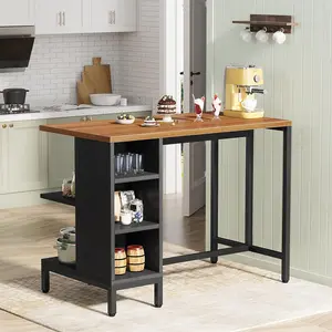 Tribesigns Kitchen Island with Storage Shelves, 43 Inch Kitchen Prep Table with 5 Open Shelves and Large Worktop, Industrial Butcher Block Island Coffee Bar Table, Dark Walnut