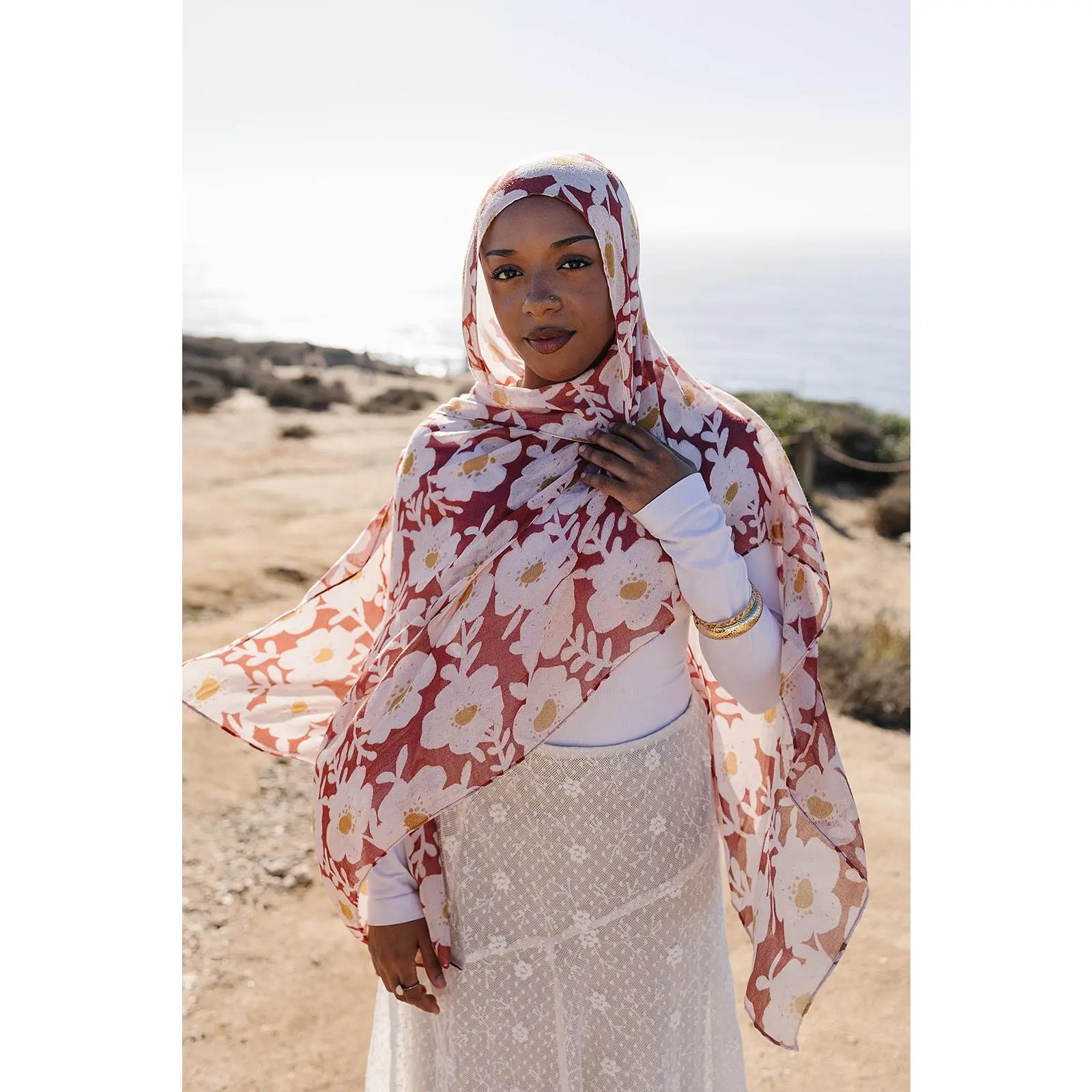 Bamboo Woven Printed Hijab - Clay Blooms