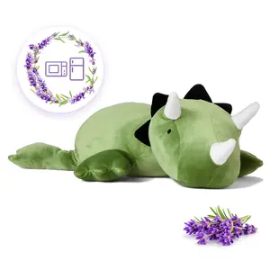 KOWSi Microwavable Heating Pad Green Triceratops Plush - 1.4 Lb Weighted Stuffed Animal Toy with Tourmaline Beads & Lavender - 16" Squished Long Dinosaur Pillow - Lumbar Back Cushion Lasting Warmth