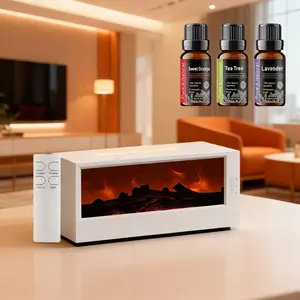 Mini Fireplace Flame Diffuser 300ml, 7-Color LED Essential Oil Diffuser with Timer & Remote Control, Auto Shut-Off, Includes 3 Essential Oils