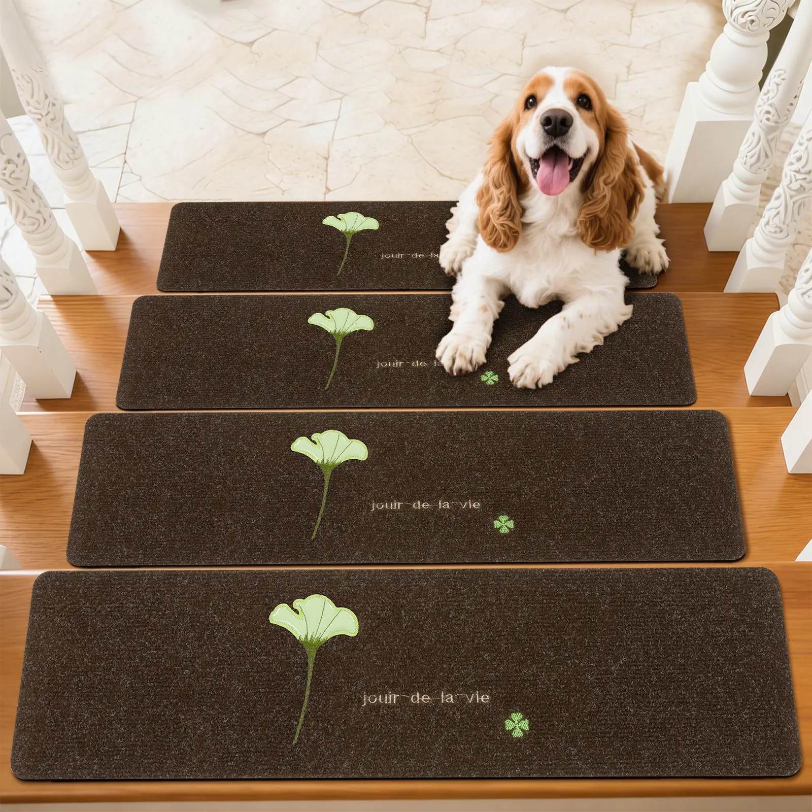 HEBEMAT Classic Anti-Skid Chenille Stair Runner (8"x30") - Indoor Reusable Soft Washable Adhesive Home Decor Rug for Wooden Steps, Pet-Friendly Black/Brown Entryway Mat, Home Decor Rugs