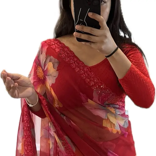 Women's Solid Georgette Saree - One Size Traditional Lightweight Costume with Pre-Attached Fall, Picco Finish, Effortless Drape, Elegant Seamless Comfort, Classic Women's Special Clothing Accessory
