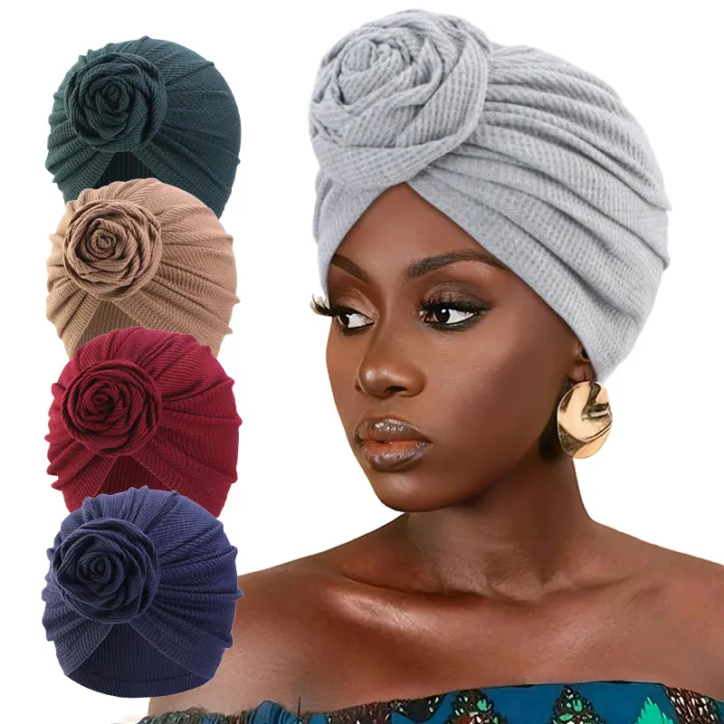 Elegant Waffle Cotton Rose Pattern Headscarf Cap Turban Chemo Hat - Versatile Comfortable Stylish Accessory for All Occasions summerwins