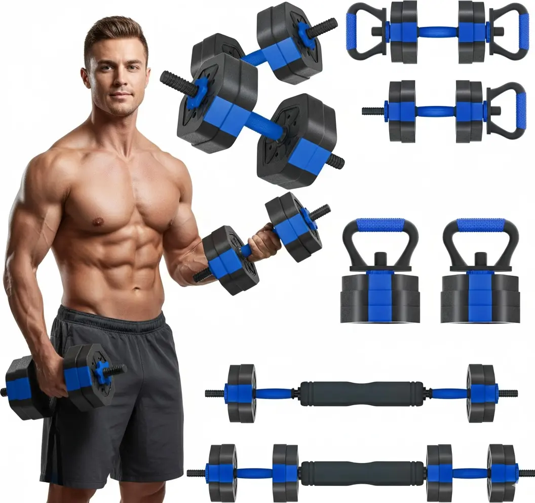 Adjustable Dumbbell Set for Home Gym - Free Weights, Squat Bar & Tire Flipper, Perfect for Men & Women Workouts, Space Saving Design Multifunctional Equipment, 35lbs